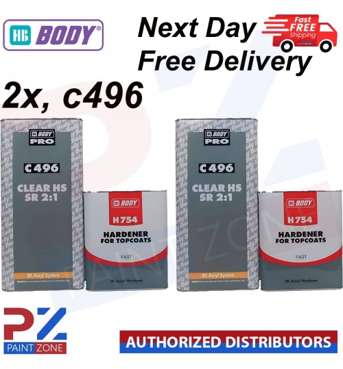 2x HB Body C496 2K Lacquer Fast Hardener H754 Clear 2:1 Car Clearcoat 15 LTR KIt